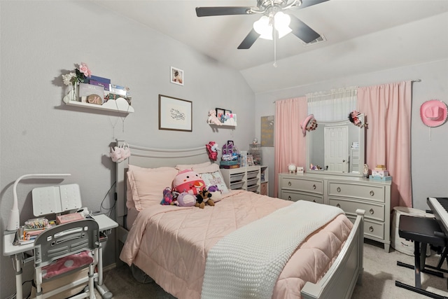 6436 Meadowcrest Ln, Sachse, TX 75048 - bedroom with light colored carpet, lofted ceiling, and a ceiling fan