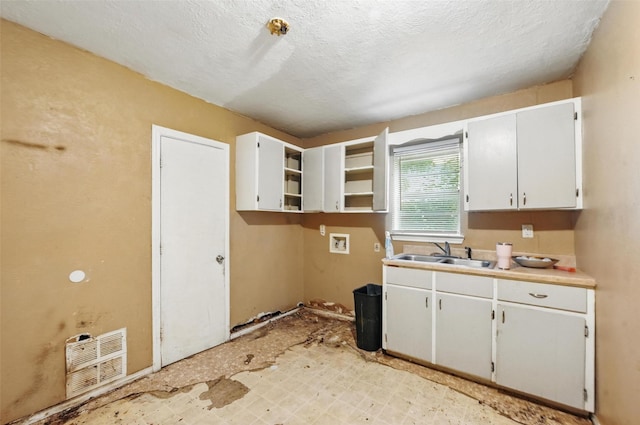 3824 Stuart Dr, Fort Worth, TX 76110 - washroom featuring cabinet space, hookup for a washing machine, and a textured ceiling
