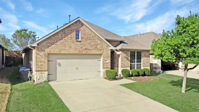 5608 Grove Cove Dr, Mckinney, TX 75071 - traditional-style home with brick siding, a garage, concrete driveway, a shingled roof, and stone siding
