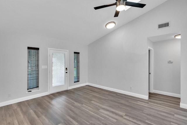 315 Burney Ln, Red Oak, TX 75154 - empty room featuring ceiling fan, wood finished floors, and lofted ceiling