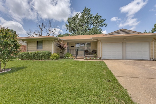 2521 Ridgecrest Dr, Garland, TX 75041 - ranch-style home with brick siding, concrete driveway, a garage, and a front yard