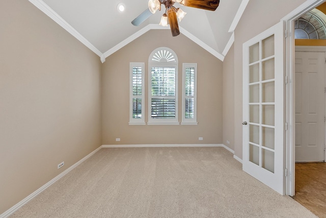 14760 Falling Leaf Dr, Frisco, TX 75035 - spare room with ceiling fan, light carpet, and vaulted ceiling