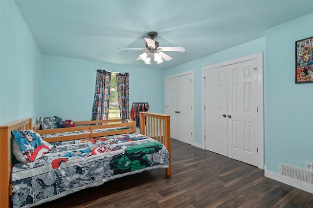 415 Lake By Dr, Kemp, TX 75143 - bedroom featuring wood finished floors, multiple closets, and a ceiling fan