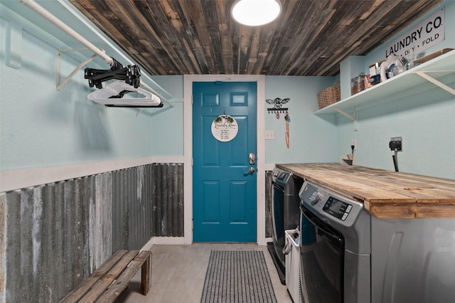 415 Lake By Dr, Kemp, TX 75143 - washroom with washing machine and clothes dryer and wooden ceiling