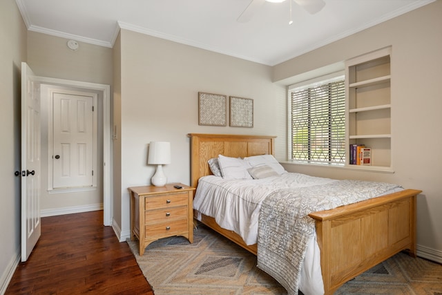 3217 Oak Tree Ln, Grapevine, TX 76051 - bedroom with ornamental molding, wood finished floors, and ceiling fan