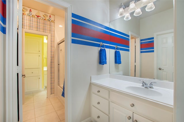 2327 Clearspring Dr N, Irving, TX 75063 - bathroom with vanity, tile patterned flooring, and shower / tub combo with curtain