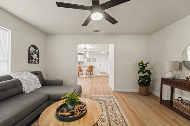 709 E Gandy St, Denison, TX 75021 - living room featuring ceiling fan and light wood-style flooring