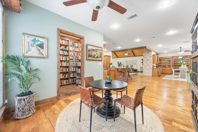 2702 Hidden Trails Rd, Royse City, TX 75189 - dining space featuring ceiling fan, light wood-style floors, and recessed lighting