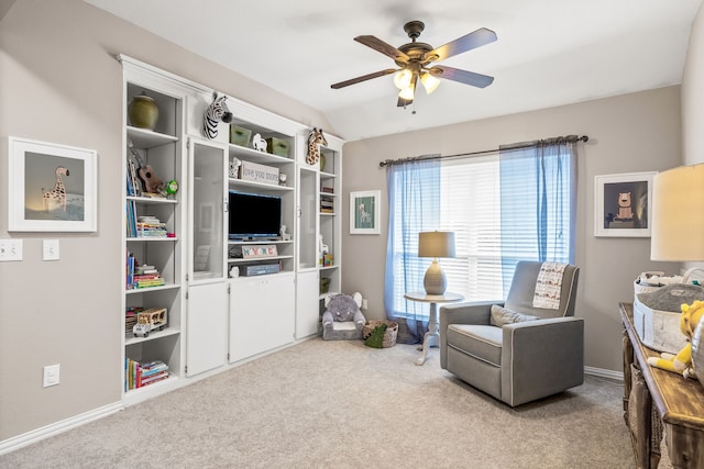 8601 Prescott Cir, Frisco, TX 75034 - living area with carpet floors and a ceiling fan