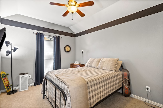 8601 Prescott Cir, Frisco, TX 75034 - bedroom with light carpet, vaulted ceiling, and ceiling fan