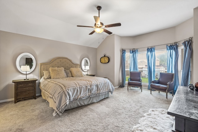 8601 Prescott Cir, Frisco, TX 75034 - carpeted bedroom featuring vaulted ceiling and a ceiling fan