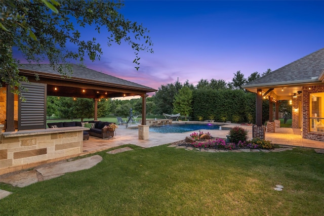 1910 Blue Forest Dr, Prosper, TX 75078 - view of grassy yard featuring a patio, an outdoor pool, and an outdoor hangout area