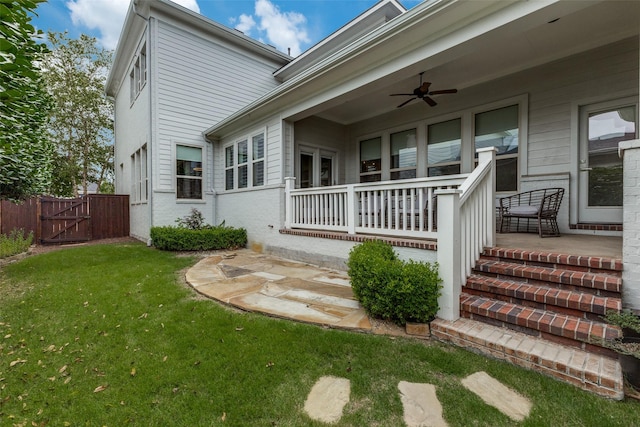 7204 Ripley St, Mckinney, TX 75071 - exterior space with a lawn, ceiling fan, a gate, and a porch