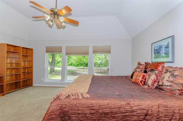 4720 Ashley Cir, Midlothian, TX 76065 - bedroom featuring multiple windows, carpet floors, a ceiling fan, and high vaulted ceiling