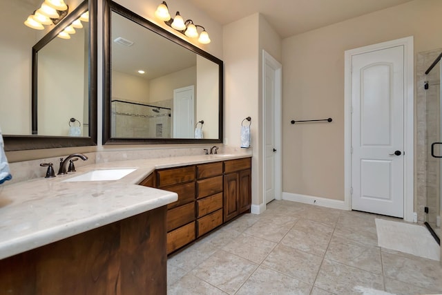 1844 Halifax St, Roanoke, TX 76262 - bathroom with double vanity, a stall shower, and tile patterned flooring