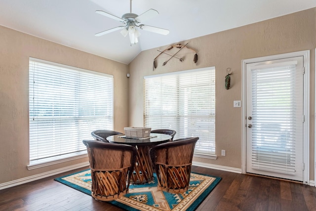 1023 Muirfield Dr, Mansfield, TX 76063 - dining space with ceiling fan, vaulted ceiling, and wood-type flooring