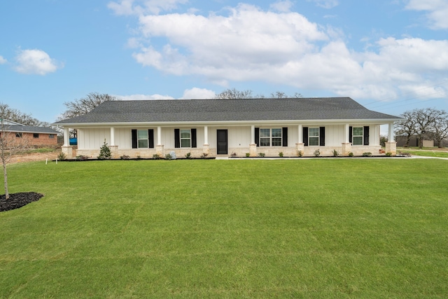 113 Aslan Rd, Poolville, TX 76487 - single story home featuring a front yard, roof with shingles, and board and batten siding