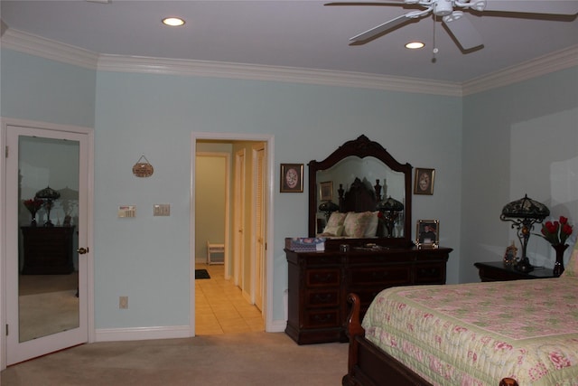 4739 Fairfield Ave Unit 4, Shreveport, LA 71106 - bedroom with carpet floors, crown molding, recessed lighting, and a ceiling fan