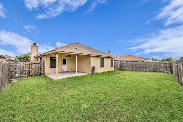 6525 Burling St, Woodway, TX 76712 - rear view of property with ceiling fan, a patio area, a fenced backyard, and stucco siding