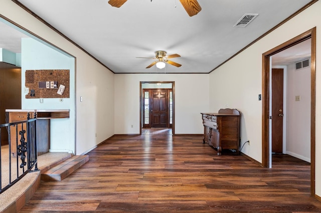 200 Hillcrest Ct, Irving, TX 75062 - unfurnished room with ceiling fan, wood finished floors, and crown molding