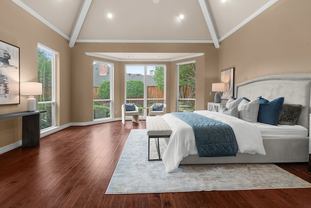 4609 Huffman Ct, Plano, TX 75093 - bedroom with beam ceiling, high vaulted ceiling, wood finished floors, and recessed lighting