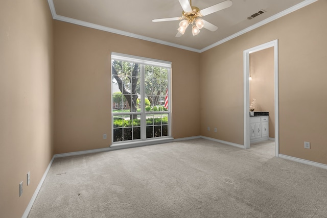 4609 Huffman Ct, Plano, TX 75093 - spare room featuring carpet floors, ceiling fan, and ornamental molding