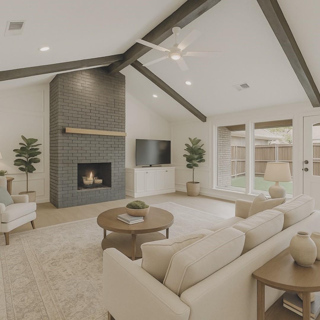 4103 Steeplewood Ct, Arlington, TX 76016 - living area featuring ceiling fan, a brick fireplace, light wood-style floors, and recessed lighting