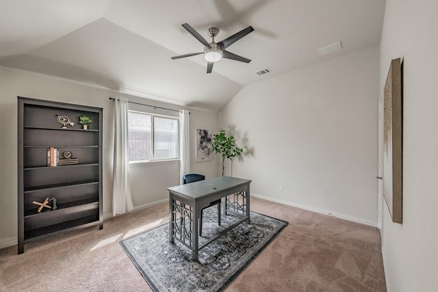6340 Crossvine Trl, Flower Mound, TX 76226 - carpeted office space with ceiling fan and vaulted ceiling