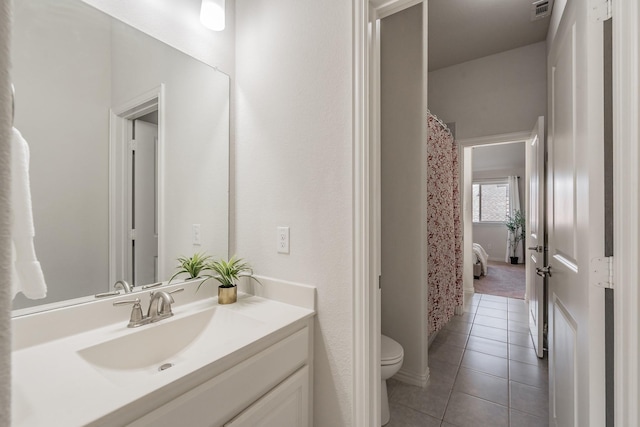 6340 Crossvine Trl, Flower Mound, TX 76226 - full bathroom with vanity, tile patterned floors, and curtained shower