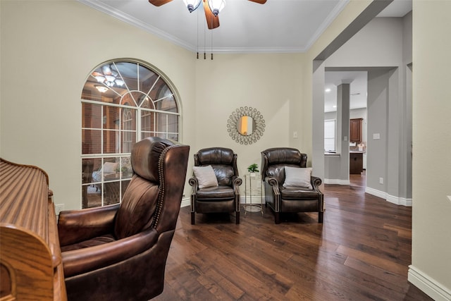 2413 London Dr, Plano, TX 75025 - sitting room featuring ceiling fan, hardwood / wood-style flooring, and ornamental molding