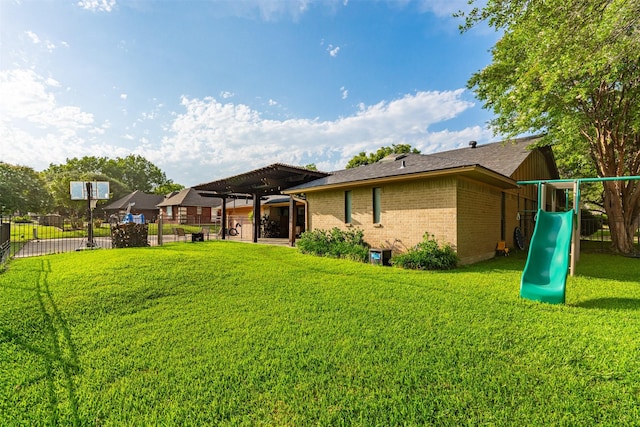 11721 Pine Creek Ct, Fort Worth, TX 76008 - back of house with brick siding and a playground