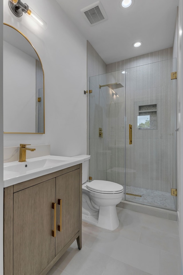 3709 Colonial Ave, Dallas, TX 75215 - full bath with vanity, a stall shower, recessed lighting, and tile patterned floors