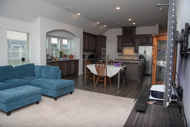 4333 Old Timber Ln, Fort Worth, TX 76036 - living area with dark wood-style flooring, lofted ceiling, and recessed lighting