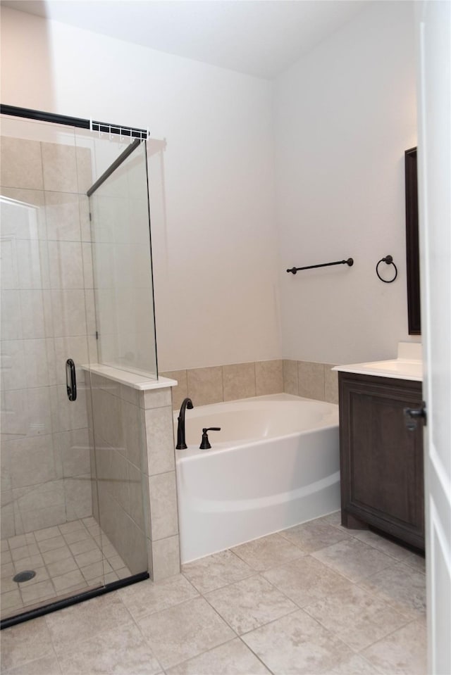 4333 Old Timber Ln, Fort Worth, TX 76036 - bathroom featuring a garden tub, a shower stall, vanity, and tile patterned flooring