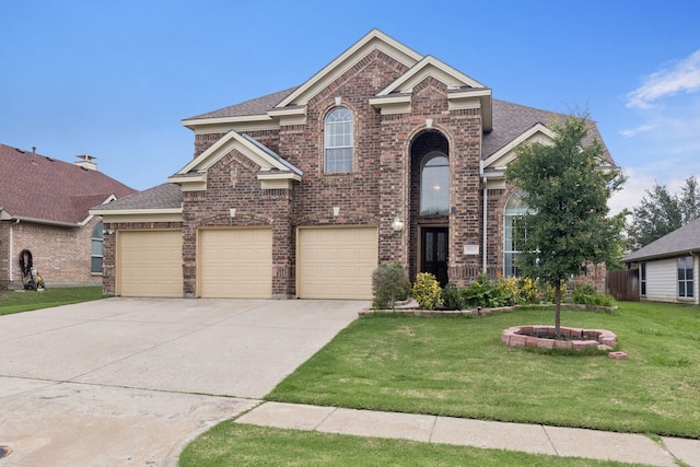5312 Ridgeson Dr, Mckinney, TX 75071 - traditional home with brick siding, concrete driveway, a front yard, and a shingled roof