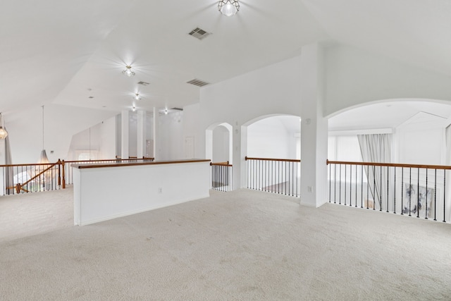 5312 Ridgeson Dr, Mckinney, TX 75071 - spare room featuring lofted ceiling, light colored carpet, and a ceiling fan