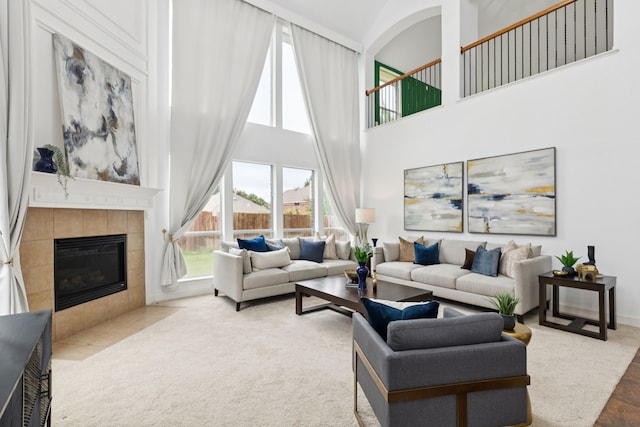 5312 Ridgeson Dr, Mckinney, TX 75071 - living room with a towering ceiling and a fireplace