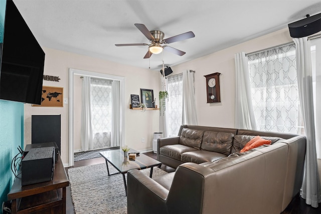 4204 Geddes Ave, Fort Worth, TX 76107 - living room with a ceiling fan and wood finished floors