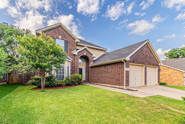 1617 Wood Ridge Ct, Corinth, TX 76210 - traditional home with brick siding, a garage, driveway, and a shingled roof