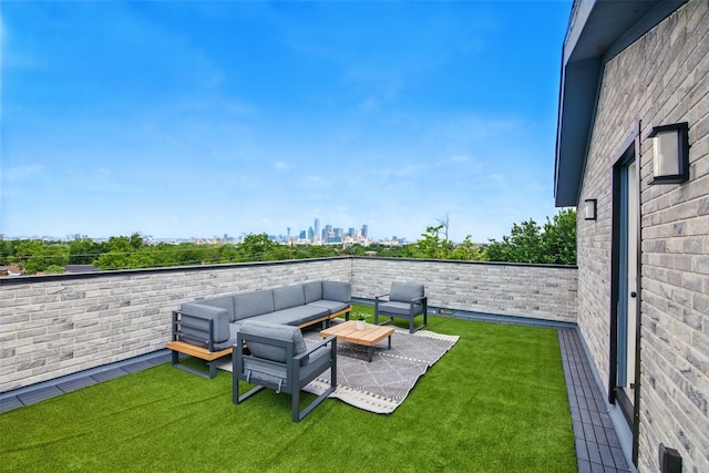 430 E 8th Unit 101, Dallas, TX 75203 - view of grassy yard with an outdoor hangout area, a patio, and a view of skyline