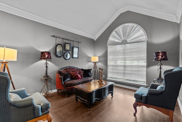 5820 Woodwind Dr, Plano, TX 75093 - sitting room with lofted ceiling, wood finished floors, and crown molding