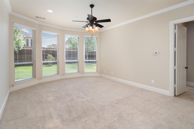 11560 Mirage Ln, Frisco, TX 75033 - unfurnished room with crown molding, ceiling fan, light carpet, plenty of natural light, and recessed lighting