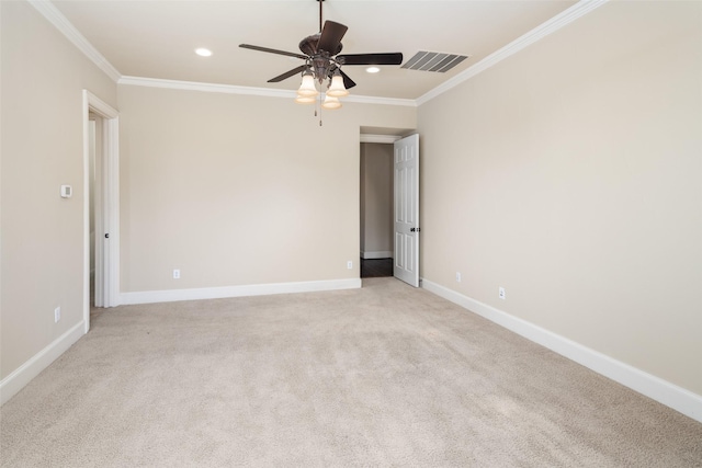 11560 Mirage Ln, Frisco, TX 75033 - unfurnished room with crown molding, a ceiling fan, recessed lighting, and light carpet