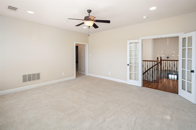 11560 Mirage Ln, Frisco, TX 75033 - carpeted empty room featuring french doors, a ceiling fan, and recessed lighting