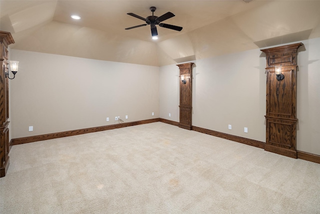 11560 Mirage Ln, Frisco, TX 75033 - bonus room with a ceiling fan, lofted ceiling, carpet, recessed lighting, and decorative columns