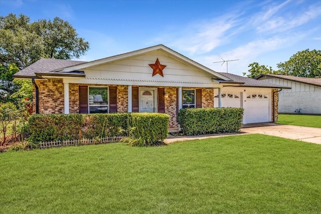 7920 Donegal Ln, North Richland Hills, TX 76180 - view of front of home featuring a front lawn, a garage, concrete driveway, a porch, and brick siding