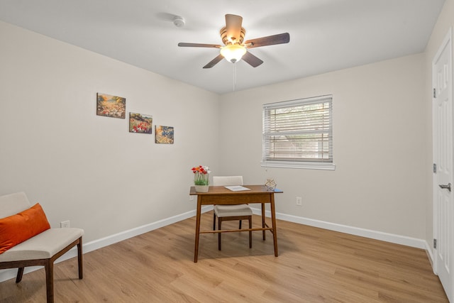 2305 Delmar Dr, Plano, TX 75075 - office area featuring light wood-style flooring and a ceiling fan