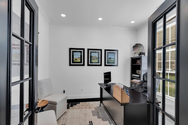 1809 Lake Glen Trl, Mansfield, TX 76063 - office area featuring crown molding, wood finished floors, and recessed lighting