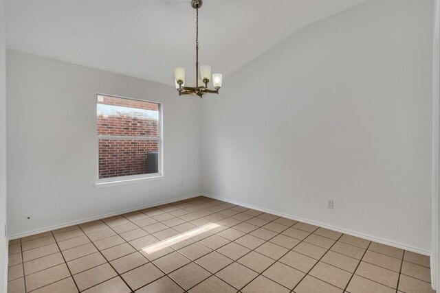 1940 Creek Crossing Dr, Fort Worth, TX 76247 - empty room featuring vaulted ceiling, a chandelier, and light tile patterned flooring