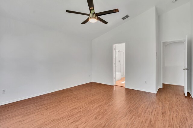 1940 Creek Crossing Dr, Fort Worth, TX 76247 - empty room featuring ceiling fan, wood finished floors, and high vaulted ceiling
